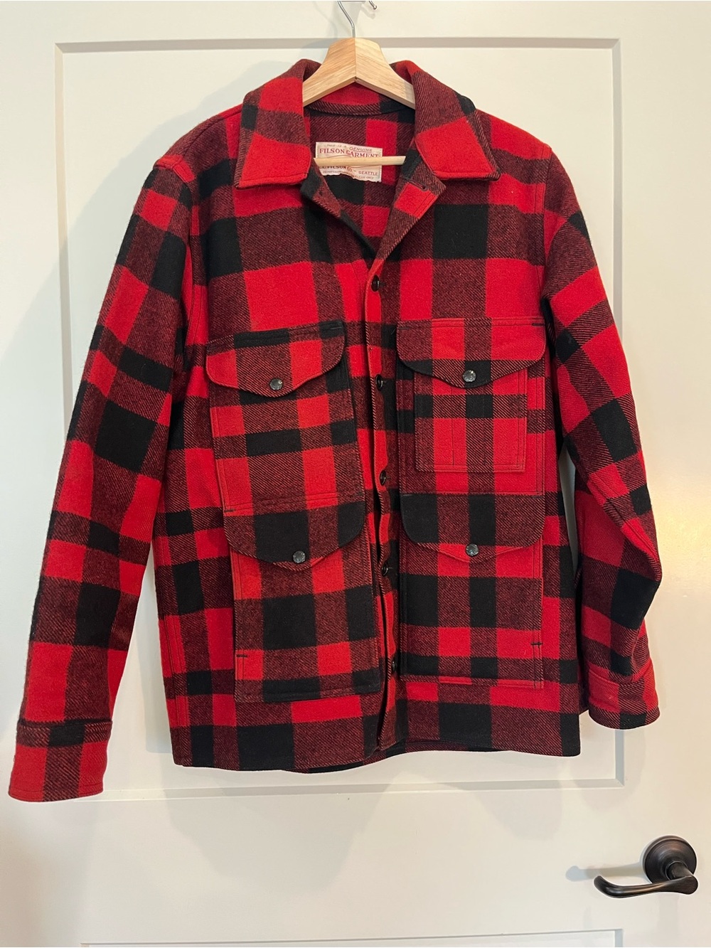 Vintage Filson Mackinaw Wool Cruiser Buffalo Plaid Red Black Jacket size M